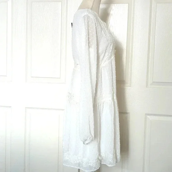 Lulu's Wistful Moment White Swiss Dot Long Sleeve Dress - Picture 7 of 8